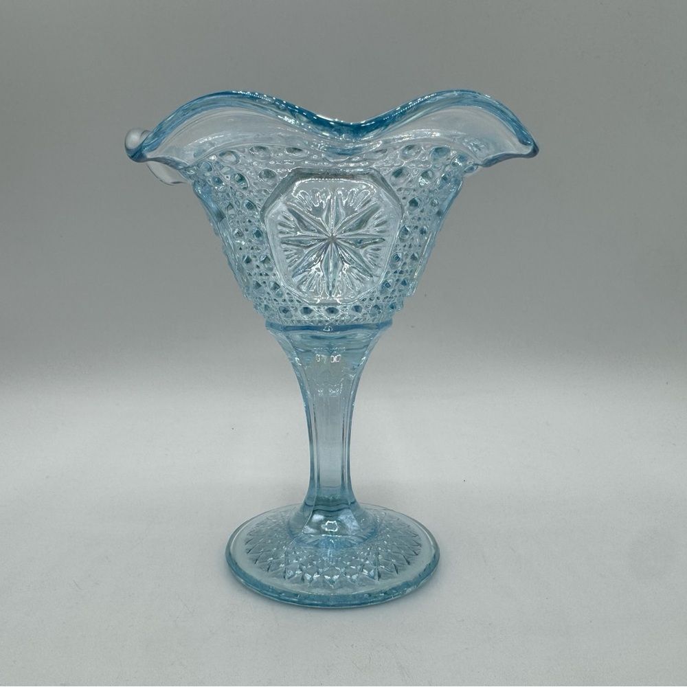 Vintage Lenox Star Medallion Carnival Glass Compote Ice Blue Iridescent